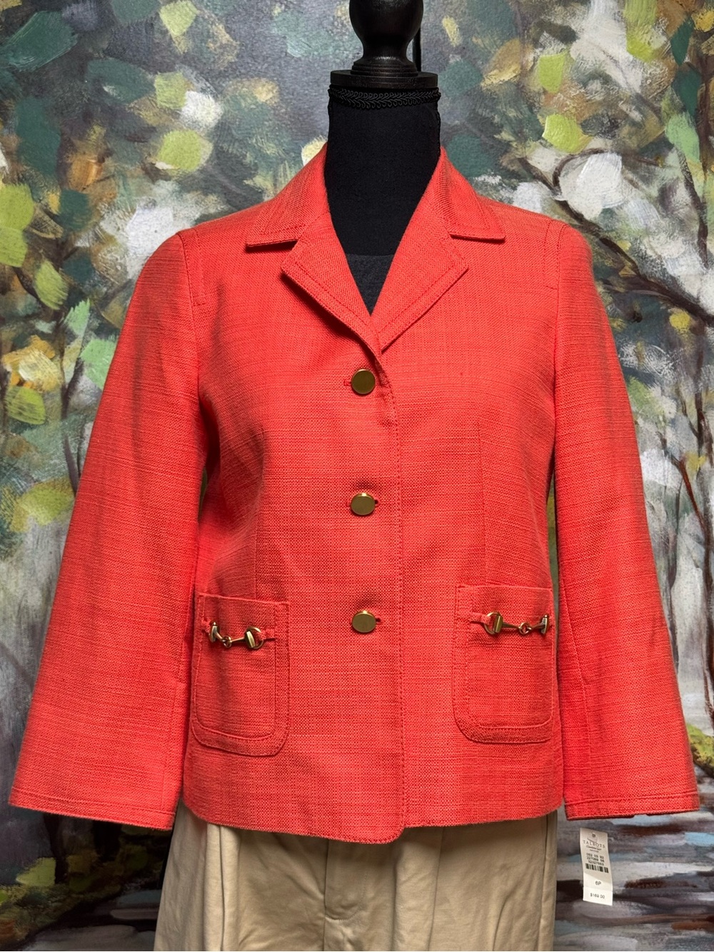 Talbots Petite 6P Coral Red Cotton Silk Wool Blazer NWT
